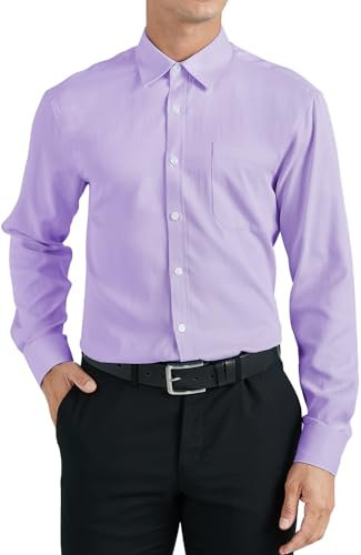 HISDERN Chemise Violet Clair Homme Manches Longues en Coton Regular Fit Chemises Habillée pour Hommes Formelle Boutonnées Casual avec Poche XL