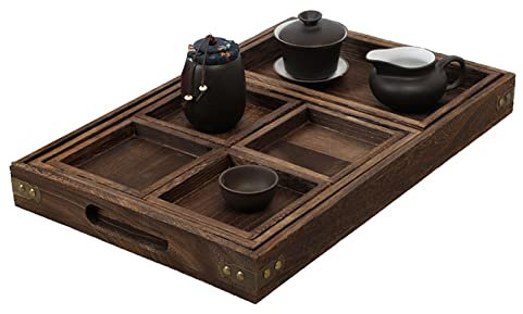Wood Serving Tray, Retro Tea Serving Tray Chinese Kung Fu Tea Tray Wood Rectangular Tea Serving Tray