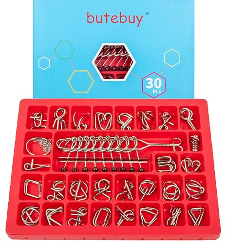 Holzsammlung Metal Wire Puzzle Set of 30, Brain Teaser Puzzles Unlock Interlock Game, IQ Logic Test Metal Ring Magic Trick Toys, 3D Puzzle Mind Educational Toy Travel Games for Kids Adults Challenge