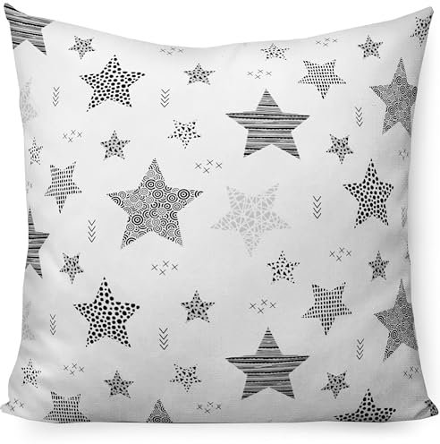PinkZebra Kopfkissenbezug Kinder, Kissenbezug 40 x 40 cm aus 100% Baumwolle, Kissenhülle Jungen, Öko-tex Standard 100, Kinderbezüge mit Reißverschluss, Sterne Grau
