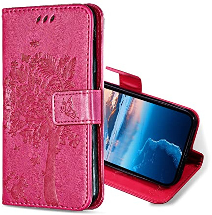 KANVOOS Cover per iPhone 11, Custodia a Libro in Pelle PU con Silicone TPU, Antiurto Flip Portafoglio per iPhone 11 (Fucsia)