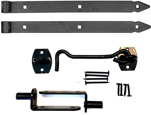 BOGATECO Kompletter Bausatz für ein Gartentor | Ladenband mit Kloben & Schrauben 2er Set schwarz Torband Tor Scharnier für Gartentor