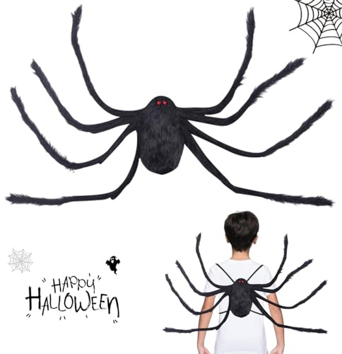 Falafoty Halloween Spinne Rucksack, Halloween Plüsch Spinne Kostüm Zubehör, Realistische Plüsch Spinne Bein Party Requisiten Dekor, Halloween Cosplay Tasche für Kinder Erwachsene Horror Plüsch Dekor