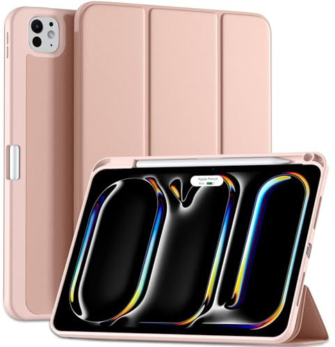 Maledan per Cover iPad PRO 11 Pollici 2024 (M4 5a Generazione) con Portapenne, Protettiva Custodia iPad PRO Case Supporta Apple Pencil PRO/USB-C, Risveglio/Sonno Automatico, Rosa