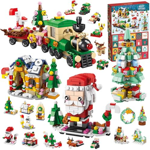 Blocs de construction Calendrier de l'Avent 2024 Kit Train de Noël Arbre Enfants Garçons Filles Age 3 4 5 6 7 8 9 10 11 12 Compte à rebours de Noël Jouet Blocs de construction Calendrier de l'Avent 24