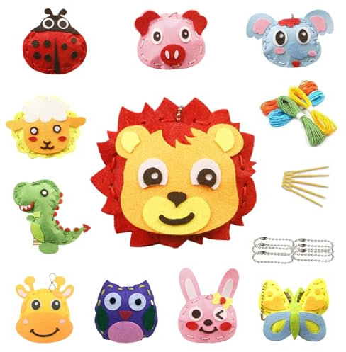YCHYAN 10 Stück Nähen Kinder, Nähset DIY Filz Nähen Tiere Bastelset für Kinder, Felt Sewing Kit Craft Set Children, Tierformen Animal Sewing, Lehrreiches Handnähset für Kinder, Geeignet für Anfänger