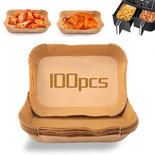 Backpapier für Heißluftfritteuse – 100 Stück Airfryer Backpapier, Wasserdicht, ölbeständig, Antihaftbeschichtet, Bleichmittelfrei für Die Mikrowelle, Airfryer Zubehör (14 * 22 * 4.5)