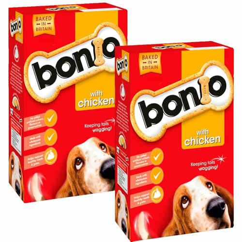 Bonio Dog Biscuits 650g x 2, Chicken Flavour - Adult Dog Dry Food Snack for Healthy Teeth and Gums with Welari Thank You Card | (2pack)