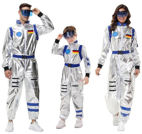 Sunnyuk weltall kostüm damen, Astronauten Kostüm Damen Herren Kinder Space Kostüm Karneval Kostüm Couple Faschingskostüme Overall Astronaut Kostüm Familie Set Weltall Raumfahrer Kostüm Cosplay
