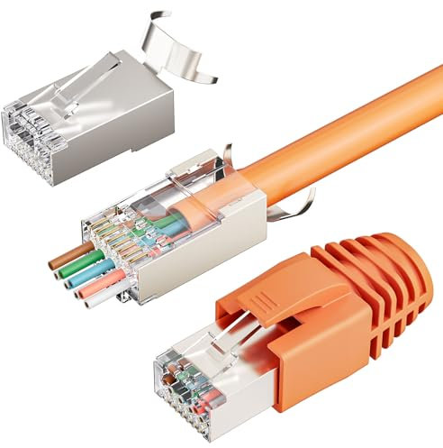 FGB Lot de 10 connecteurs RJ45 CAT 7 CAT 6A 10 Gbps - Connecteurs réseau - Pass-Through et blindés - Plaqué or 50 μ - Fiche LAN pour câble de pose AWG23 POE