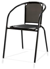 KHG Gartenstuhl 1 Stück Anthrazit klassischer Bistrostuhl mit Armlehne, PVC-Geflecht Anthrazit wetterfest, pulverbeschichtetes Stahl-Gestell 110 kg belastbar, Balkonstuhl