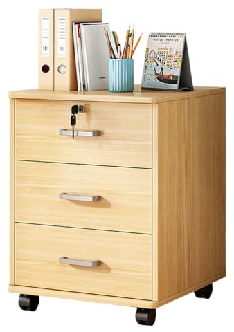 Mobile File Cabinet With 3 Drawers, Wooden Lockable Filing Cabinet with storage, Under Desk Storage Unit With Wheels For Commercial Office, Home And Classroom