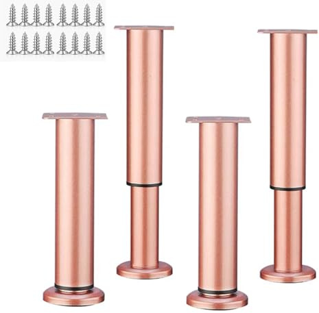 HDEYRSX 4 Stück Möbelfüße Verstellbar Tischbeine Schrankfüsse Sockelfuß Ersatz Stützfüße für Sofa Bett Nachttisch Fernsehschrank Couchtisch Sideboard Kommode,mit Schrauben (Roségold,25cm)