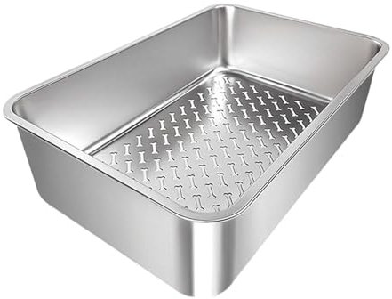 HGZLQKD Cat Litter Box Pet Litter Tray Sandbox with Sifter Stainless Steel for Indoor Cats Cat Toilet, A