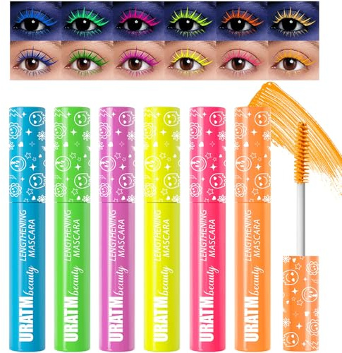 6 Farben Voluminöse farbige Mascara Set, wasserdicht Charmante langlebige Regenbogen bunte Mascara Wimperntusche, Augen Make-up für Frauen, Halloween, Thanksgiving, Feiertagsgeschenk