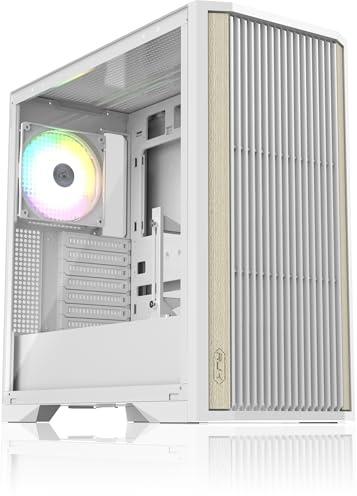 RAIJINTEK AGOS MAX White Mid-Tower PC Case, Tempered Glass, Wood Grain Front Panel, Movable GPU Holder, 140 mm Rear Fan, E-ATX/ATX/M-ATX/Mini-ITX Compatible