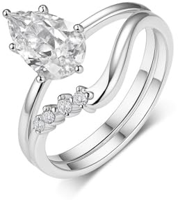 Mesnt Hochzeit Ringe, Frauen Platin 2 Ringe Set mit Moissanit 1,5ct, Größe 60 (19.1)