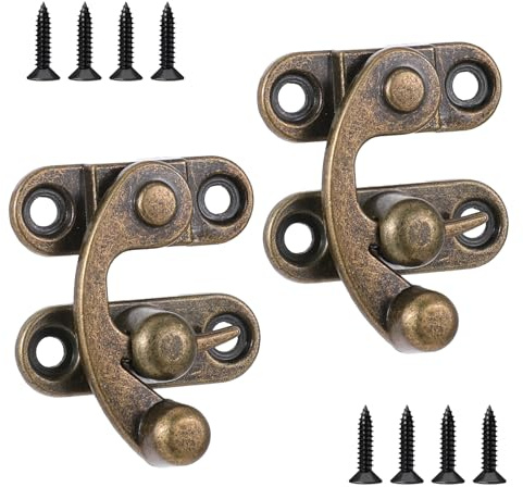 Antiker Vintage Schnell Drehriegel, 2 Stück Bronze Haspe Antik Verschluss Rasthaken Klein Rechte Riegelhaken Haspe Riegel Mit Schrauben Für Kleine Holzkiste, Schmuckschatulle, Weinkiste