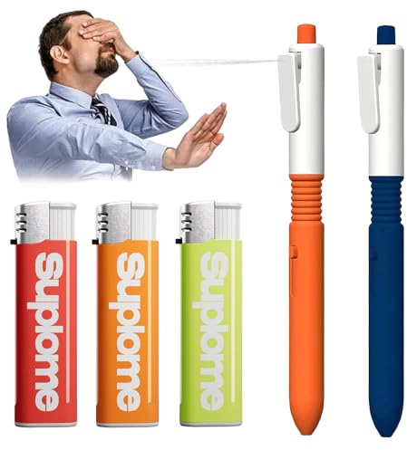 NiceNaiils 5 Stück Prank Gun, Prank Artikel, 2 Stück Spritzstifte mit 3 Feuerzeug Wasserpistole, Streich Squirt Stift, Drücken Sie, Für Schulbüro Streichtrick
