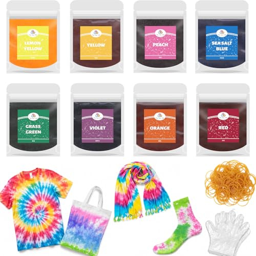 LEMONSTONE Juego de 8 colores de 10 g, resistentes al lavado, tinte para textiles, juego batik para niños y adultos, colores de tela en polvo para camisetas, bufandas, bolsos, color textil con alta