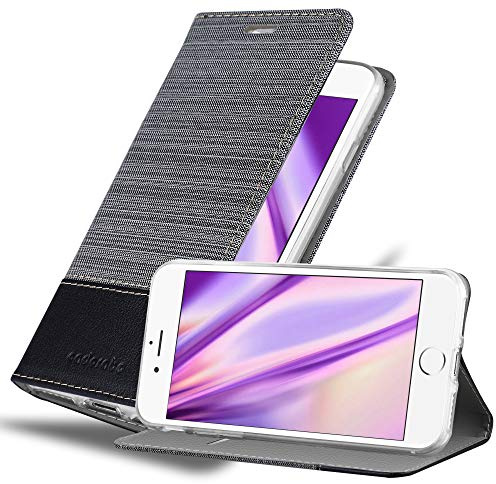 Cadorabo Hülle kompatibel mit Apple iPhone 6 Plus / 6S Plus aus Jeans und Kunst Leder Flip Klappbare Magnetische [Standfunktion] [Kartenfächern] Cover Hülle für iPhone 6 Plus / 6S Plus Tasche in Grau