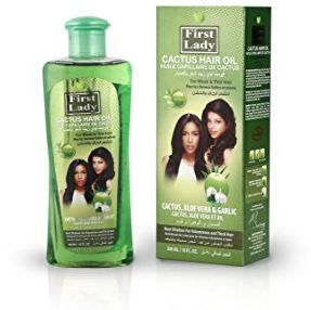 First Lady Herbal (Ayurvedic) CACTUS Hair Oil 300ml – For Weak & Thin Hair – With Aloe Vera & Garlic - For Afro Asian European Hair Types
