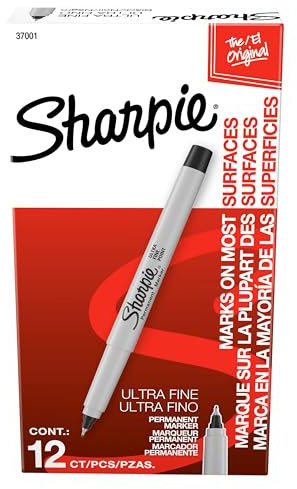 Sharpie Permanent Markers, Ultra Fine Tip, Black, 12 Count - Quick Drying, Fade Resistant