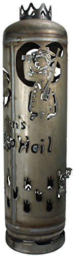 Mandelu Feuerstelle Feuertonne Waidmannsheil mit Hirsch- und Jägermotiv in Schwarzgrau, für Partys und gesellige Abende, aus massivem Eisen