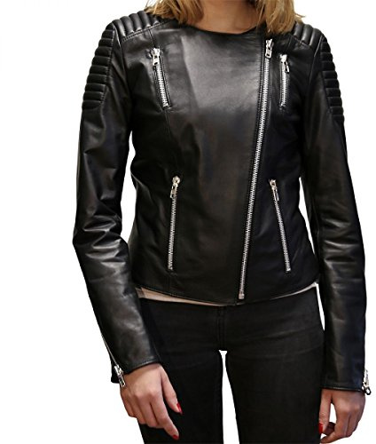 Hollert German Leather Fashion Lederjacke - Peggy Damen Bikerjacke Echtleder Lammnappa Size M, Color Schwarz