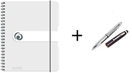 Herlitz Spiralblock / Collegeblock / DIN A5 / kariert / 80 Bl / transparent + LED Touchpen Kugelschreiber