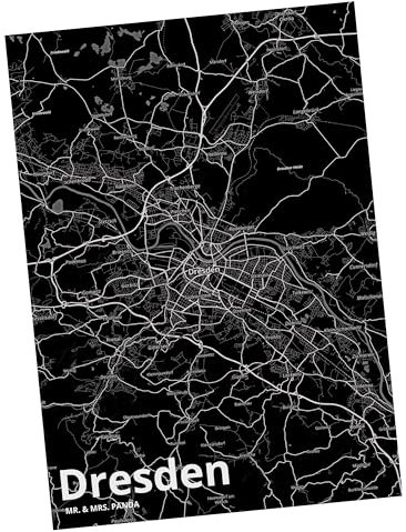 Mr. & Mrs. Panda Postkarte Dresden - Geschenk, Geschenkkarte, Grußkarte, Stadt, Stadt Dorf Karte Landkarte Map Stadtplan, Städte, Ort, Dorf,