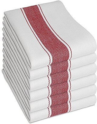 Lot de 6 grands torchons de cuisine 100 % coton de qualité commerciale non pelucheux, blanc, séchage rapide, 75 x 50 cm, Coton, Rouge., 50 x 75 cm