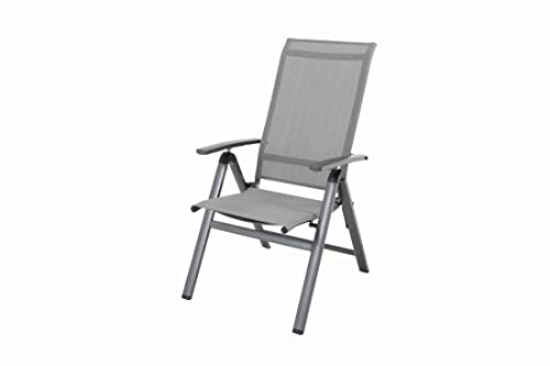 MWH Klappsessel Garten Fabulo Gartensessel klappbar Alu/Textil Silber/Grau Rückenlehne verstellbar Gartenstuhl Terrassenstuhl Balkonstuhl