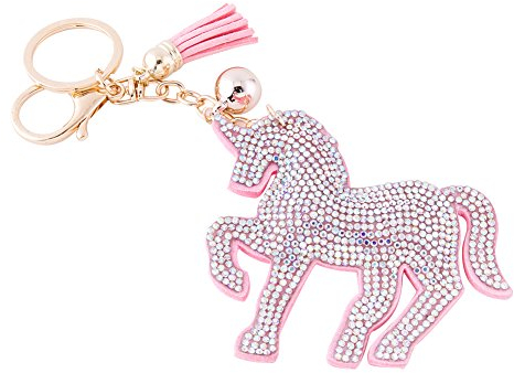 Soleebee Leder Süße Rosa Keychain Bling Kristallstrass Taschen Koffer Rucksäcke Zubehör Charm Auto Schlüsselanhänger Schlüsselring mit Quasten für Damen Mädchen (Pferd)