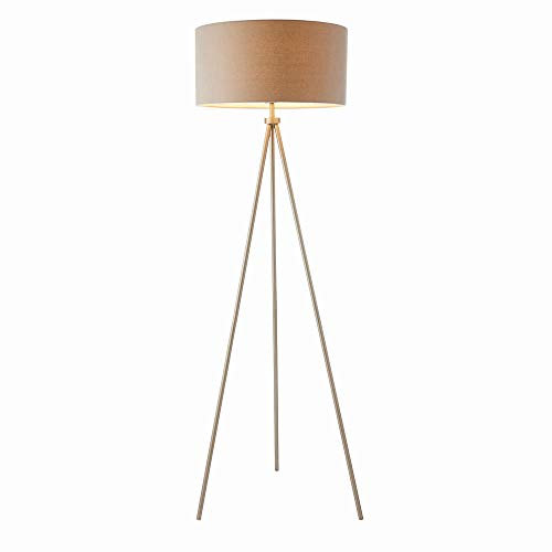 60W Matt Nickel and Grey Linen Effect Shade Tripod Task Light Floor Lamp E27