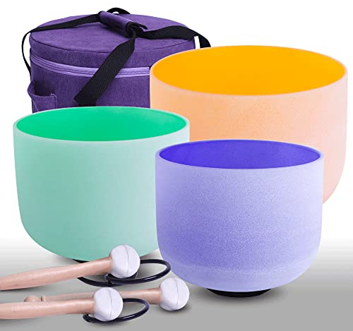 ENERGYSOUND Coloré 432Hz Perfect Pitch Frosted 11 D, 9 F, 7 B Bol chantant en cristal de quartz