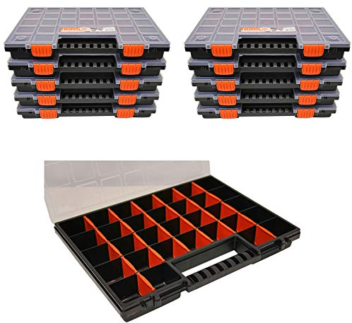 Sortierbox Sortimentskasten NORS16 im 10er SET Maße ca.399 x 303 x 50 mm Schraubenbox Schrauben Sortierbox Schraubensortierbox Schraubenkoffer Sortierkoffer Organizer mit 26 variablen Einteilern
