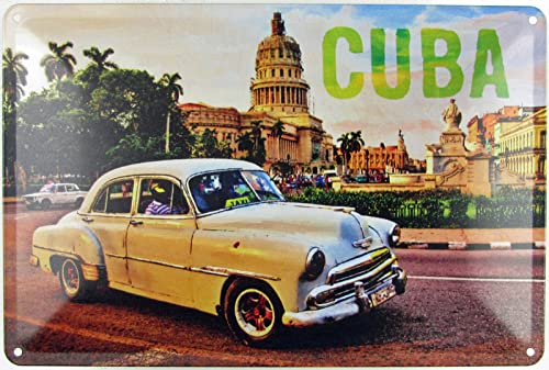 Blechschild 20x30cm gewölbt Cuba Oldtimer Kuba Havana Kathedrale Deko Schild