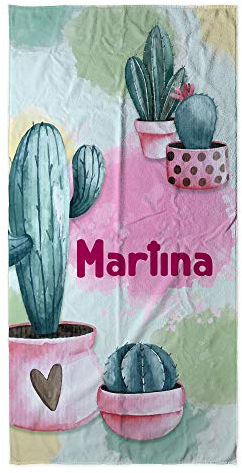 LolaPix Strandtuch Kinder. Personalisiert Strandtuch. Strand Badetuch mit Namen. Personalisierte Handtuch. Personalisierte Geschenke. Verschiedene Designs und Größen. Kaktus