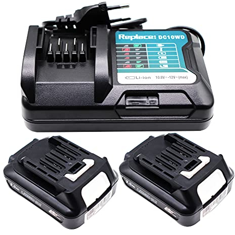GOLEMON® 2 Stück 2.0 Ah BL1021B Akku mit Ladegerät DC10WD Für Makita 10.8V 12V DC10SB DC10WC; Elektrowerkzeuge Batterie BL1016 BL1015 BL1041B BL1040B BL1020B Für DF031D TD110D JR103D JR105D HP332D