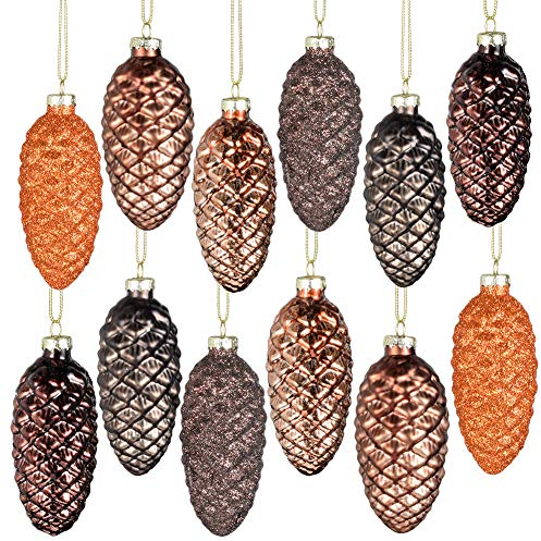 KnikGlass 12 Stücke Kleine Tannenzapfen Glas Ornamente für Weihnachtsbaum Deko, Hochzeit Event Mittelstücke (Braun)
