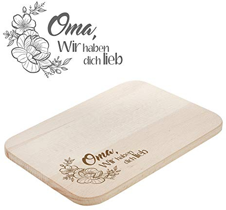 Casa Vivente Frühstücksbrettchen mit Gravur für Oma, Schneidebrett mit Blumen Motiv, Brotbrett aus hellem Holz als Muttertagsgeschenk