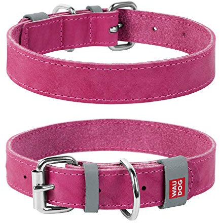 Halsband WAU Dog Classic Leder Hund für kleine Hunde, mittelgroße Hunde, große Hunde | bestes Leder für Hunde, XXS- 1/2 Width X 7 1/2 - 10 Length, rose