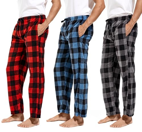 DG Hill Mens PJ Bottoms Fleece - Lounge Pants Sleepwear Plaid PJs - Pajama Pants with Pockets Microfleece for Winter