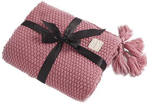 AUSTINCIAGA Decke aus Strick, Plaid, Sofa, Tagesdecke, Tischdecke, Tagesdecke, nordisch, warm, weich, mit Fransen, handgefertigt, für Strand, Picknick, alle Jahreszeiten (Rosa, 130 x 170 cm)