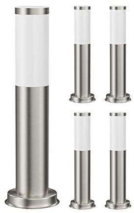 ledscom.de 5 Stück Pollerleuchte PORU für außen, Edelstahl, rund, 38,5cm, inkl. E27 Lampe max. 963lm warm-weiß 3-Stufen Dimmen ohne Dimmer