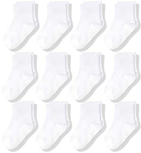 CozyWay Baby Anti-Rutsch-Crew-Socken mit Griffen für Kleinkinder kleine Jungen Mädchen Kleinkinder Kinder nicht rutschen, Weiß 12 Paare, 0-6 Monate