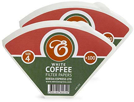 200 Size 4 Coffee Filter Paper Cones, White by EDESIA ESPRESS