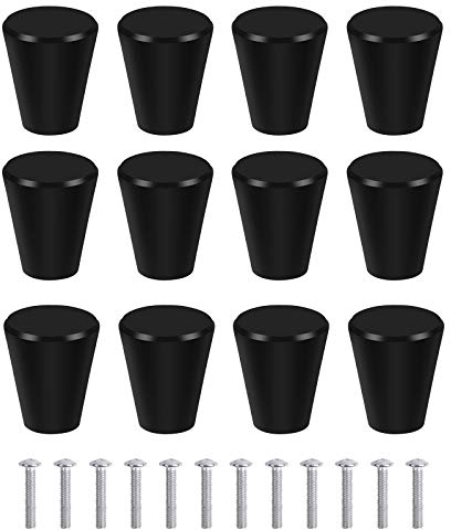 AvoDovA 12 Stück Schwarz Schrankknöpfe, 20MM Schubladenknopf, Metall Schubladengriffe, Moebelknauf, Kegel Schubladenknopf, Matt Moebelknauf Solide für Tor Schublade Möbel Küche