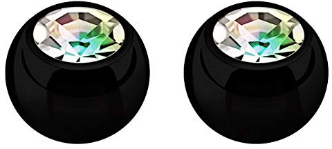 2X Piercing Schmuck Verschluss Kugel schwarz mit gefaßtem Zirkonia